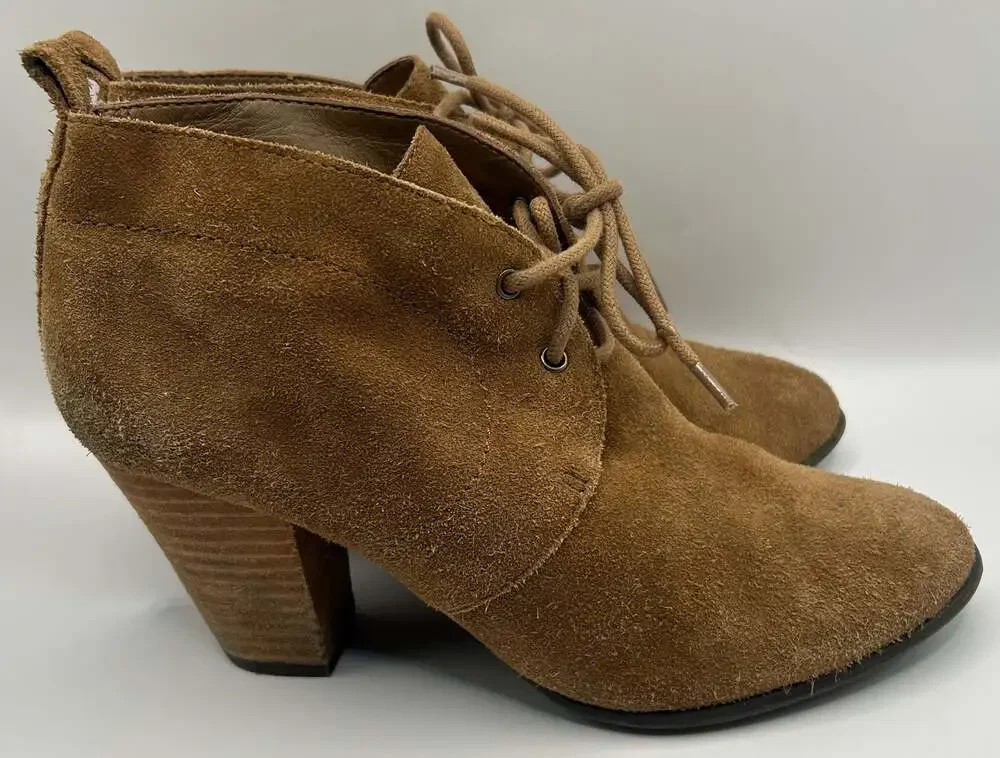 Lucky Brand Brown Suede Lace-Up Heeled Ankle Booties